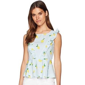 Romeo and Juliet Lemon Gingham Ruffle Peplum Top